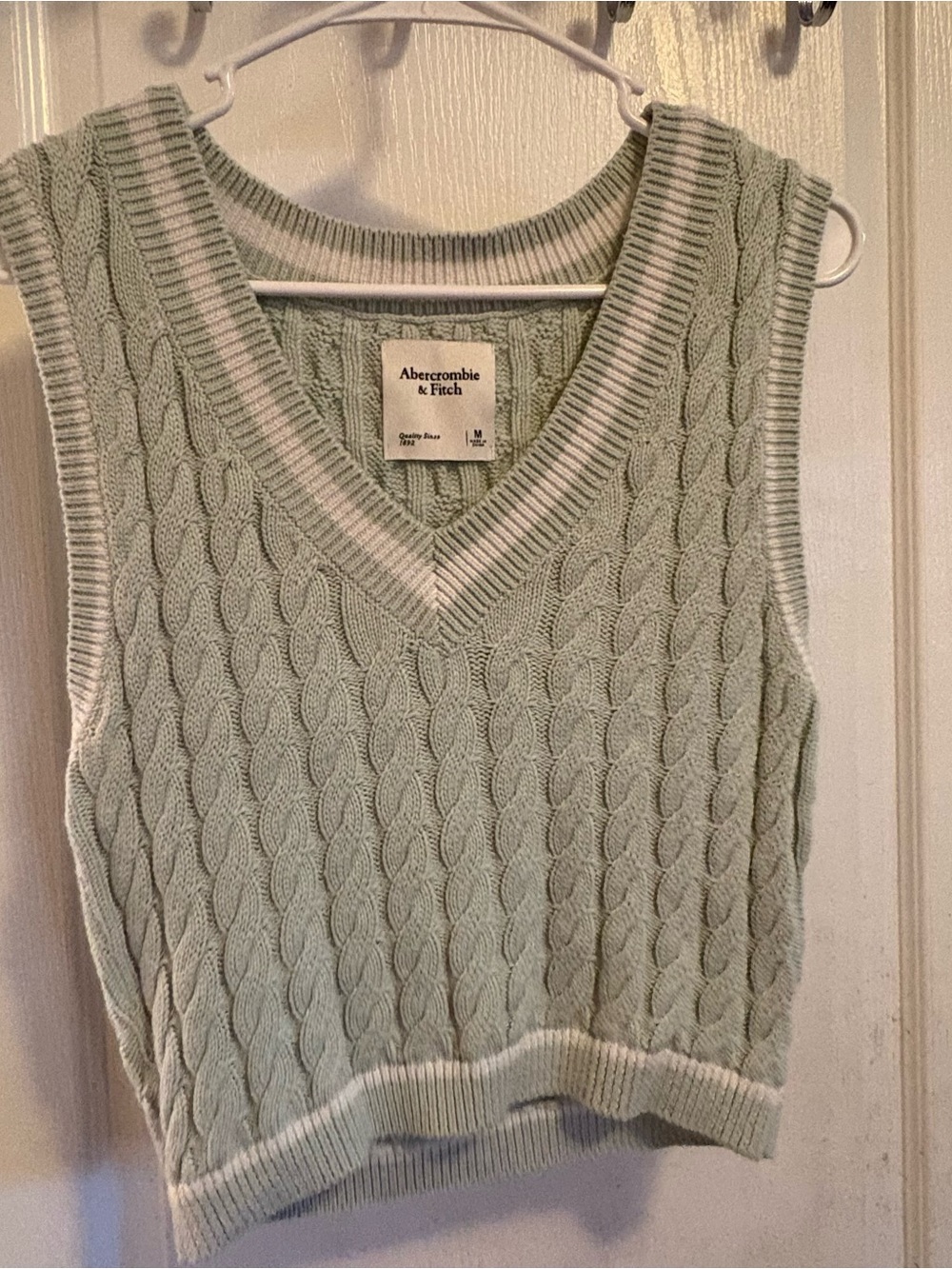 Abercrombie & Fitch Light Sage Cable-Knit V-Neck Sweater Vest